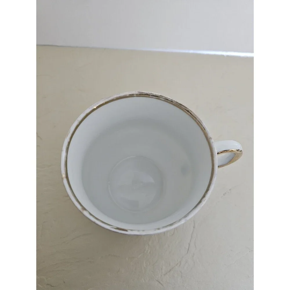 Vintage German Iridescent Cup With Flowers, Fruit, and Gold Details